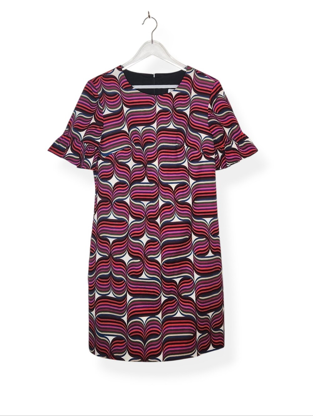Trina Turk Ribbon Print Ruffle-Sleeve Multi Color Sheath Dress Size 6